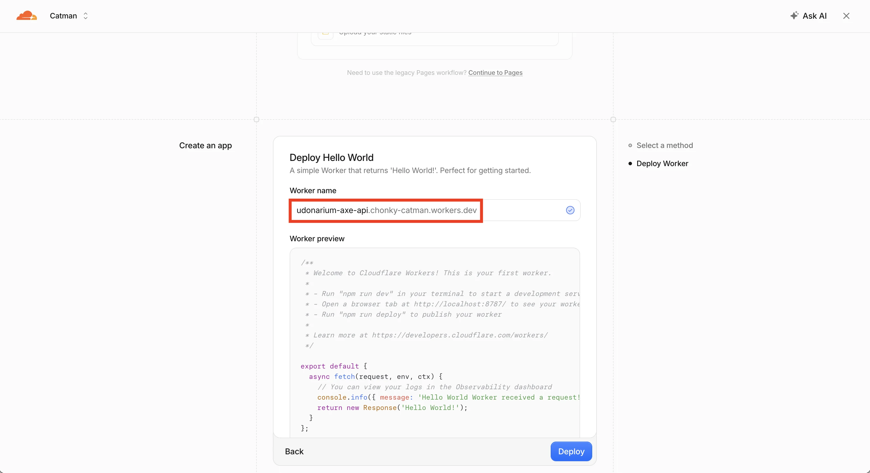 Cloudflare Worker の作成 - 名前の設定
