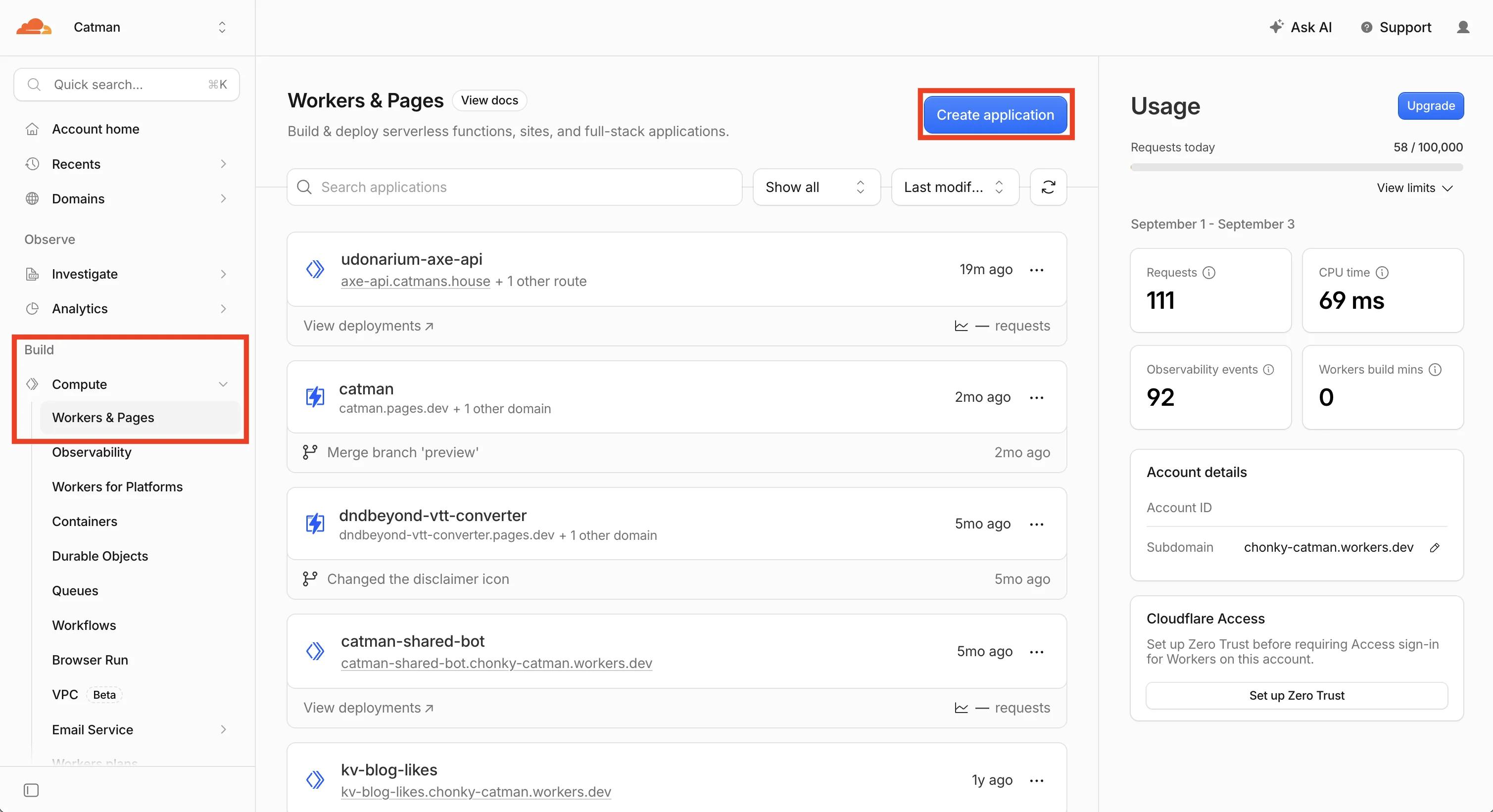 Cloudflare で新しいアプリケーションの作成